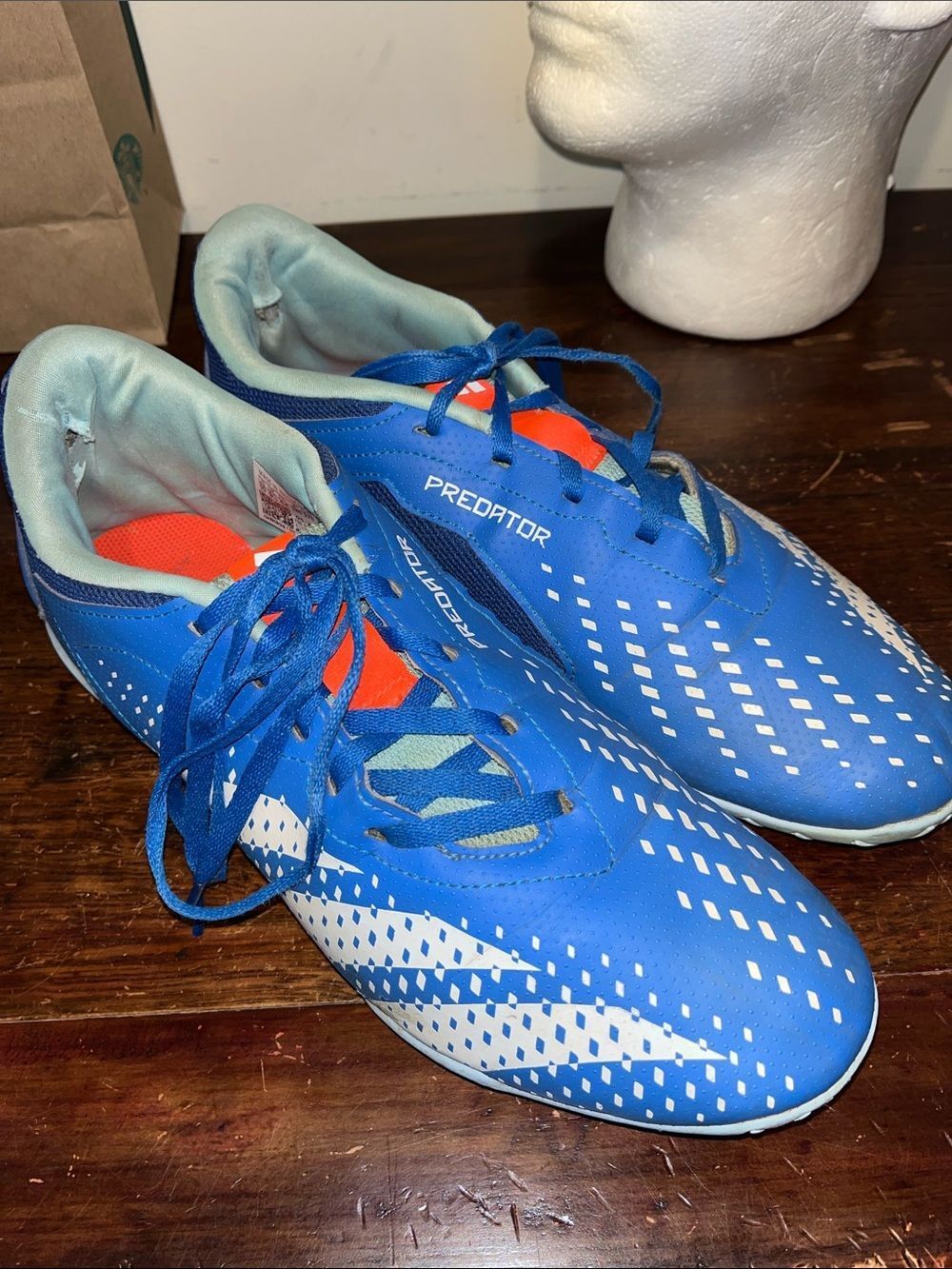 Used 2023 Blue White Adidas Predator Indoor Soccer shoes cleats flat bottom 10